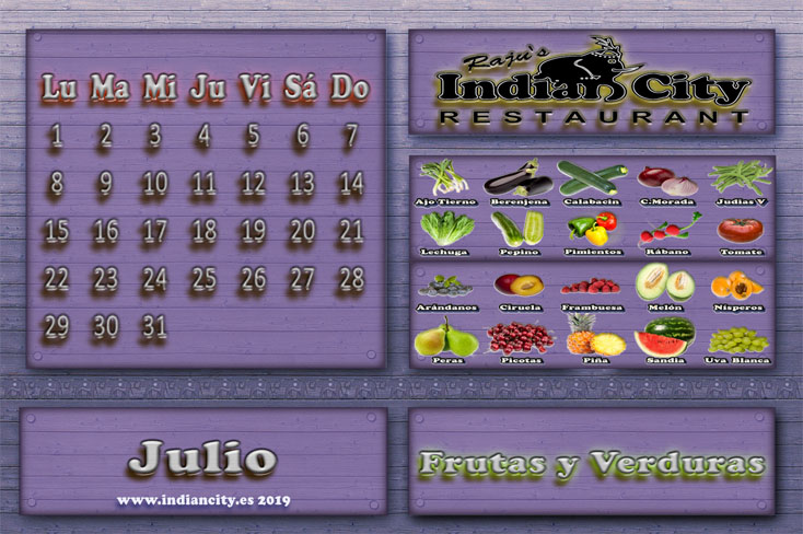 Calendario temporada Julio en RajusIndianCity